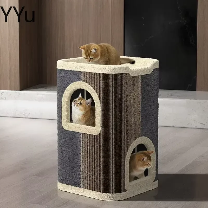 for FYCT Nordic Cat Tree Modern Wood Sisal Rope Condo House Hotel Pet Furniture Scratching Post Tower Climbing Frame Activity