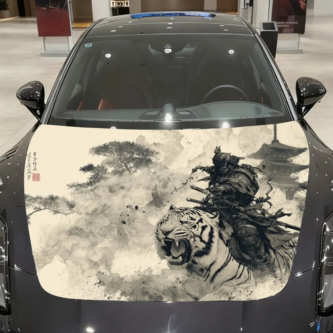 

Samurai Riding A Tiger Car Hood Sticker, Roll Packaging, Fashionable Design, Suitable For Most Vehicles, Engine Hood Protective