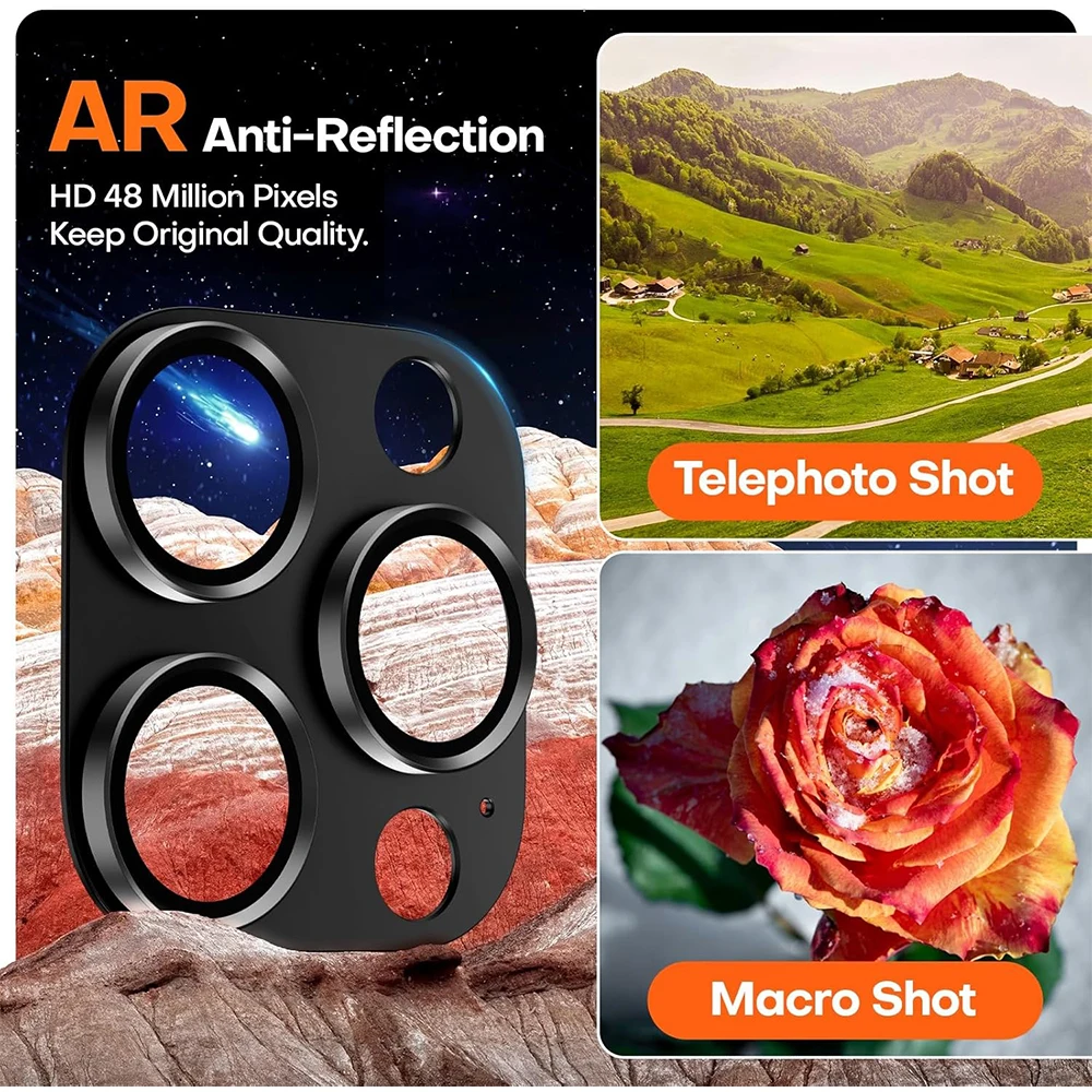 2PCS Black Titanium Camera Lens Protector Cover for iPhone 16 Pro Max 15 Plus 14 13 Mini 16Pro Protection Flim Phone Accessories