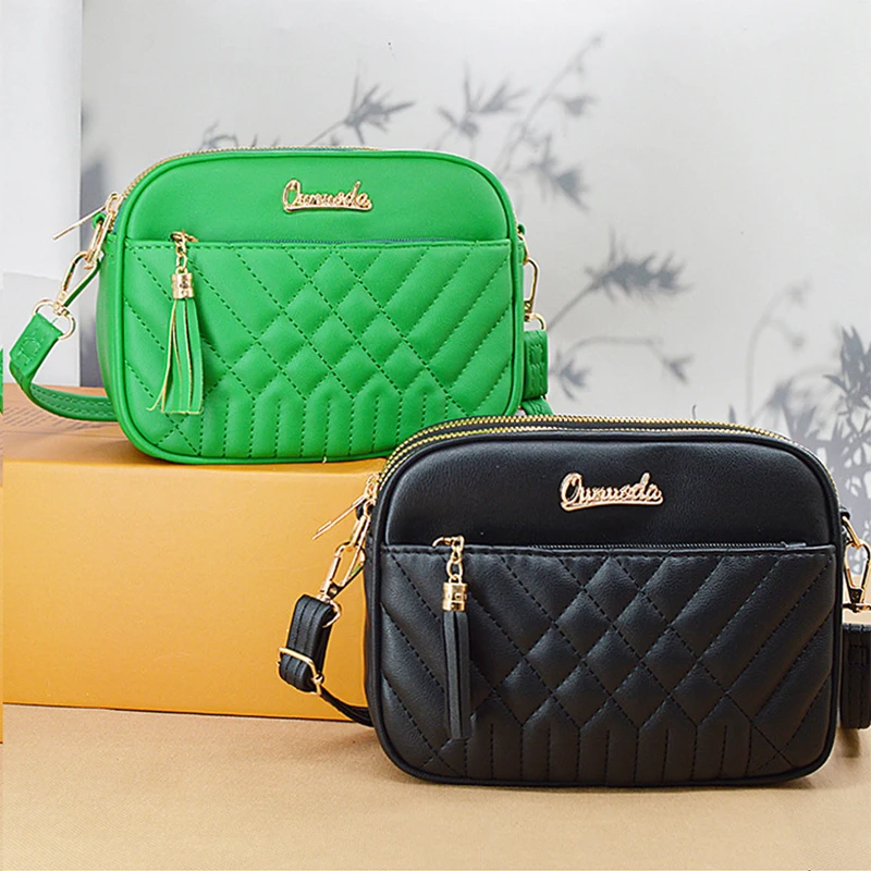 

Fashion Plaid Women's Small Crossbody Bag Soft PU Leather Messenger Shoulder Bags Tassel Handbag Purse Travel Bag For Female