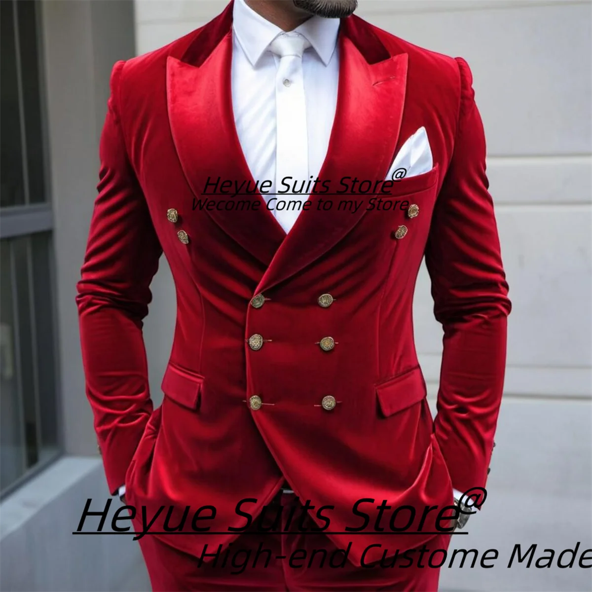 High-end Red Velvet Men Suits Slim Fit Double Breasted Groom Wedding Tuxedos Prom2 Pieces Sets Luxuly Male Blazers Costume Homme