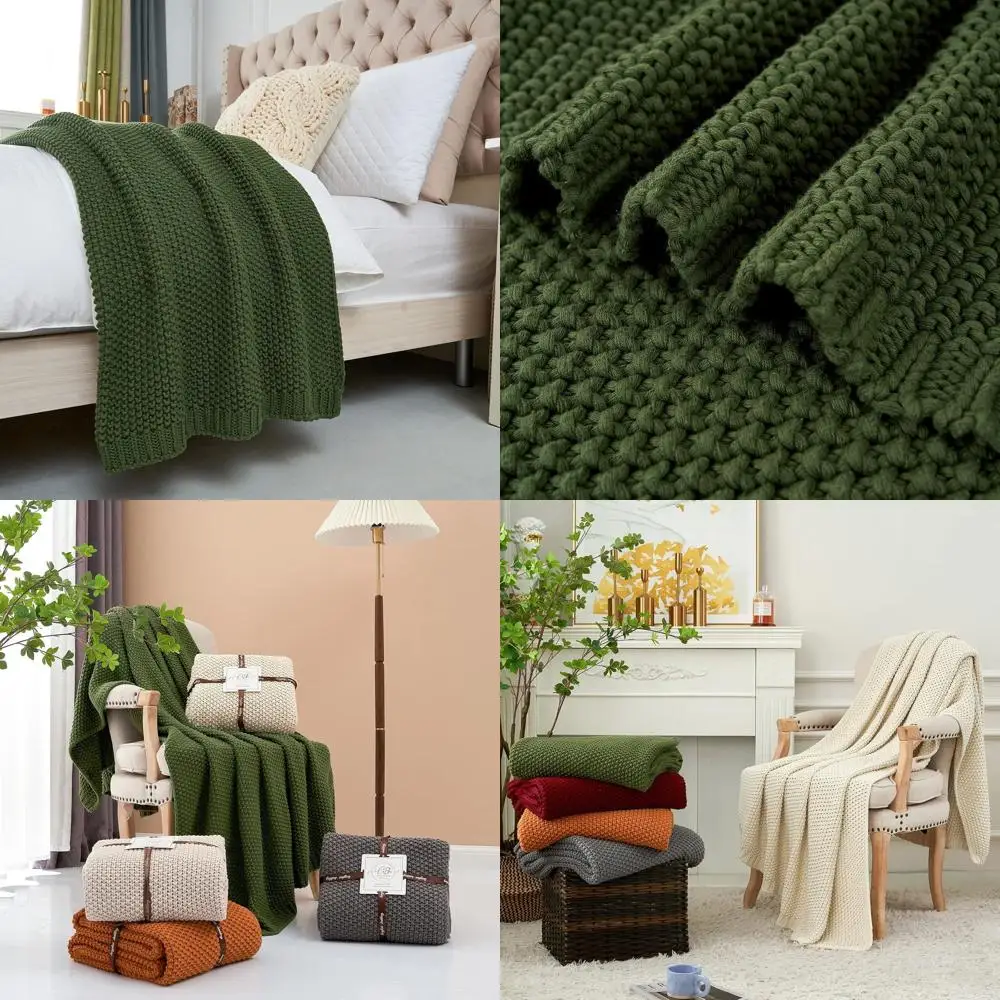 

Оливково-зеленый органический хлопок, массивный вязаный плед, 60x80, для дивана, дивана, кровати, детской комнаты, с сумкой для стирки