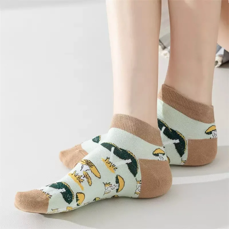 5 Paar Damensocken mit Ästhetischem Waldpilzmuster für Frühling und Sommer, Weiche und Atmungsaktive Knöchelsocken für Alle Jahreszeiten – Detail 6