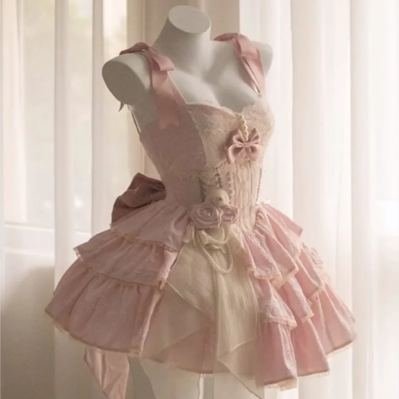 Pink Ballet Style Three-Stage Short Dress Adult Ceremony Birthday