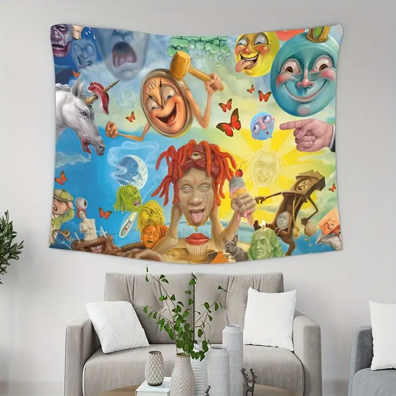 VIKAMA Surreal Psychedelic Hip-Hop Bizarre Oil Painting Tapestry Wall Hanging Home Decor for Bedroom Living Room Subculture
