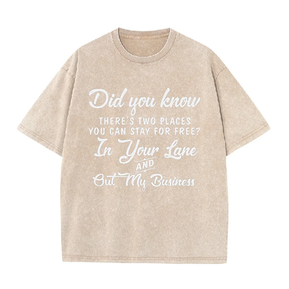 2026 Vintage Washed Beige In Your Lane Out My Business Letter Graphic T Shirt Retro Slogan Print Oversized Casual Short Sleeve T