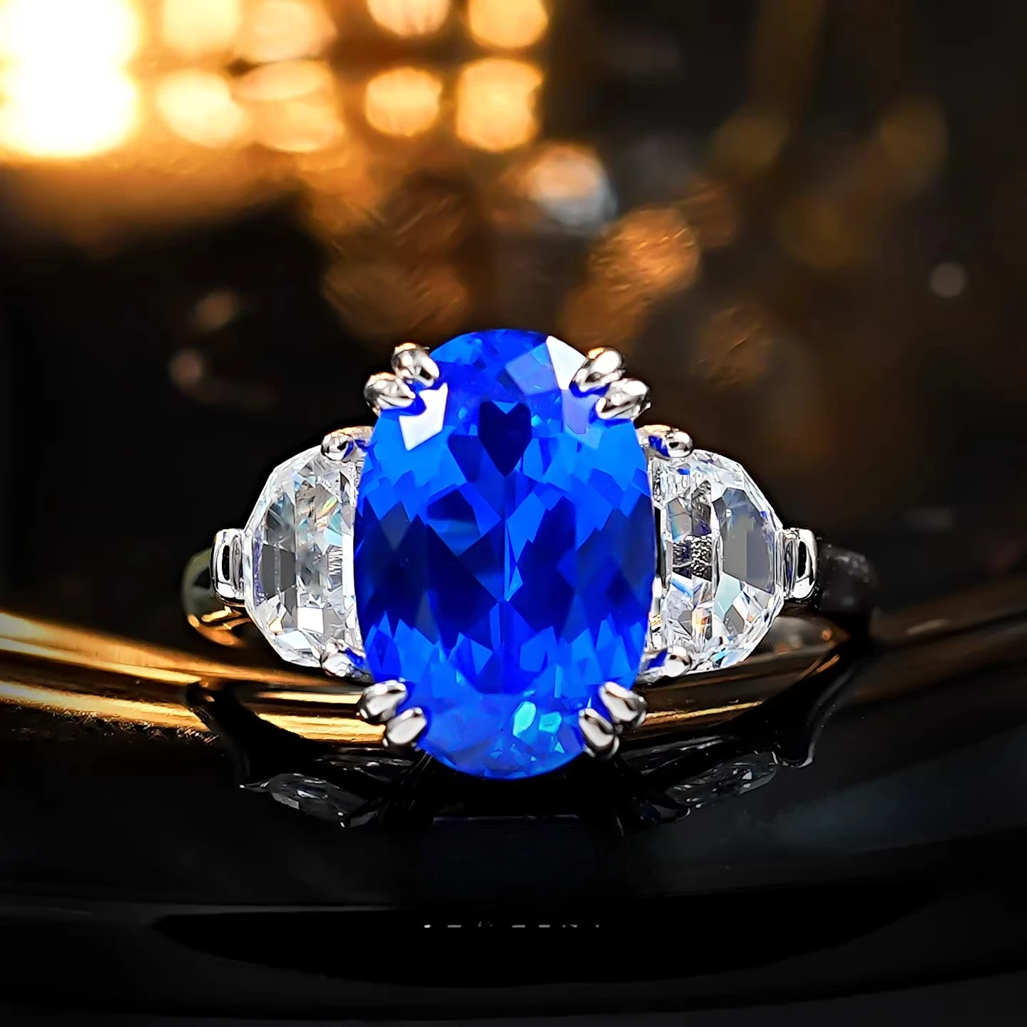 

925 silver ring "Blue Radiance" 8 * 12mm stepped cubic zirconia pillow shaped cornflower blue jewelry