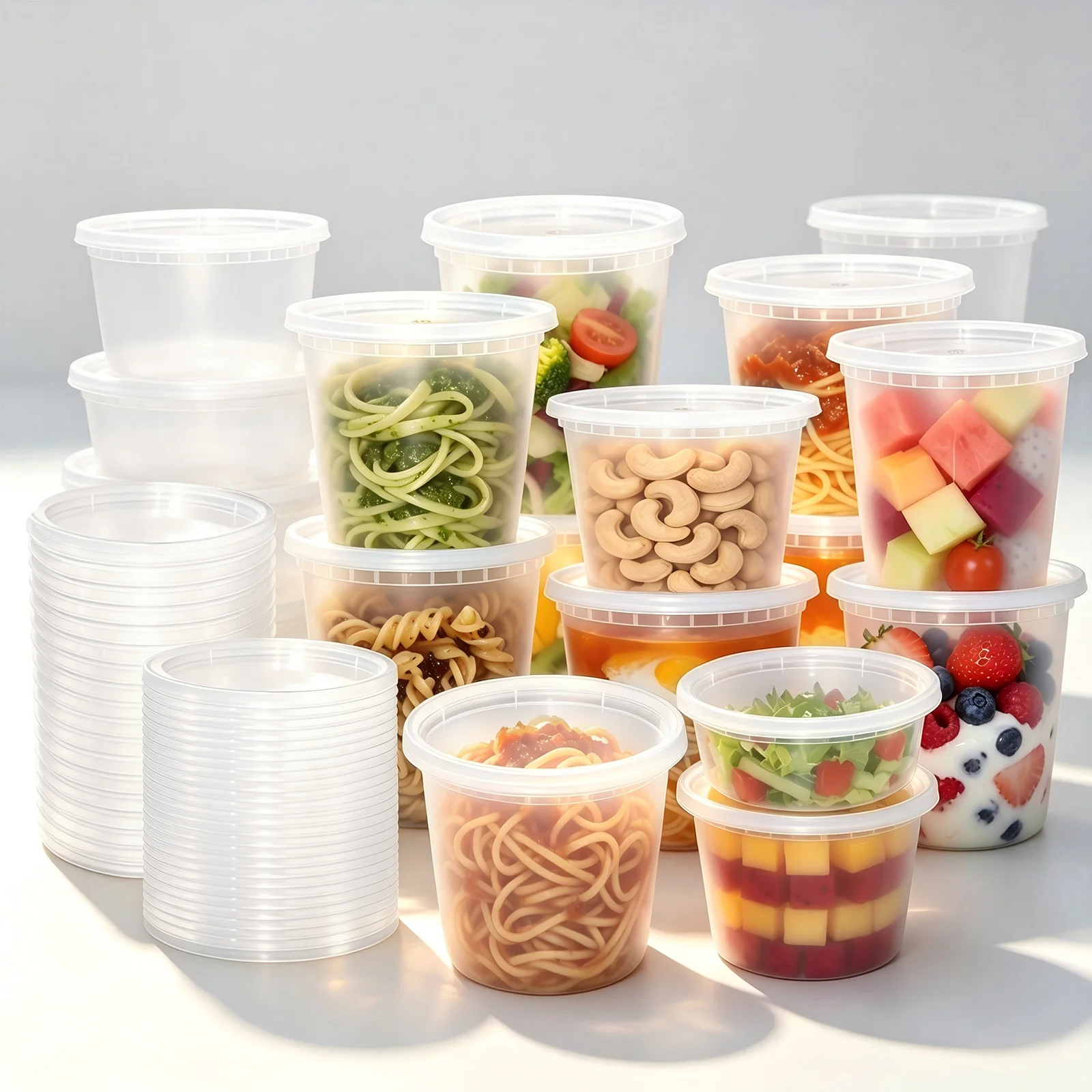 48-Piece Durable Reusable PP Plastic Soup Cup Set with Leak-Proof Lids, Microwave and Fridge Safe, Good Sealing Performance, Available in Multiple Sizes (8/16/24/32 oz), Dishwasher Safe, Suitable for Takeout, Restaurants, Home Offices, and Daily Meal Prep