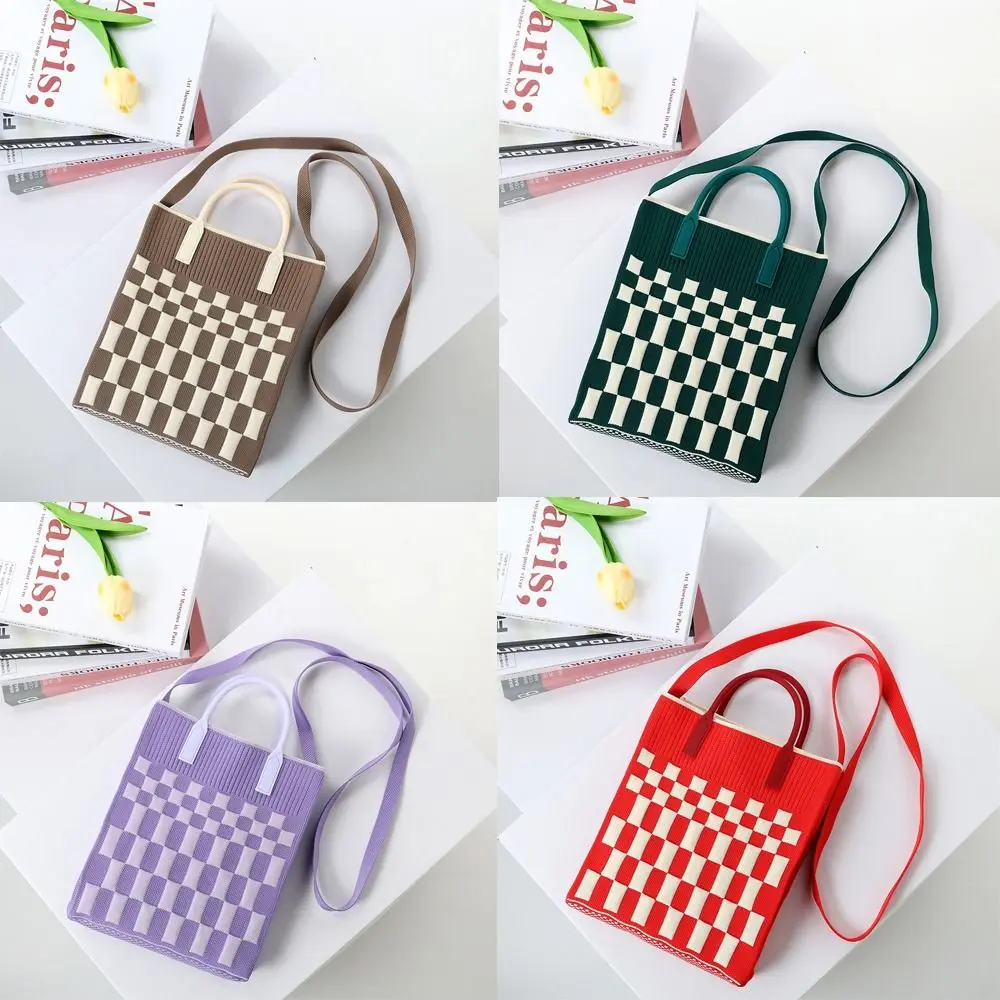 Fashion Geometric Pattern Women's Knitted Handbag Female Woven Shopper Purse Design Chain Shoulder Crossbody Bag