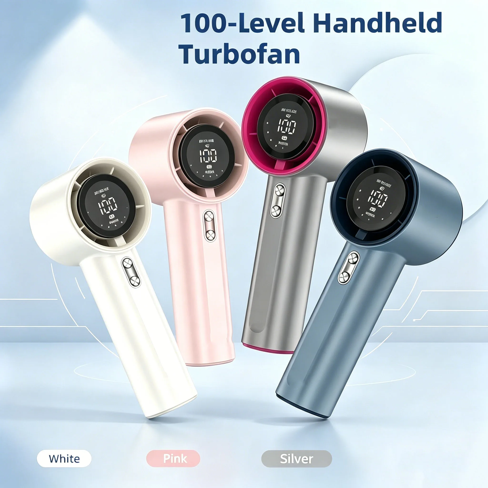 100 Levels Handheld Turbo Fan USB Rechargeable Digital Display Powerful High Speed Wind Portable Fan For Commuting Outdoor Use