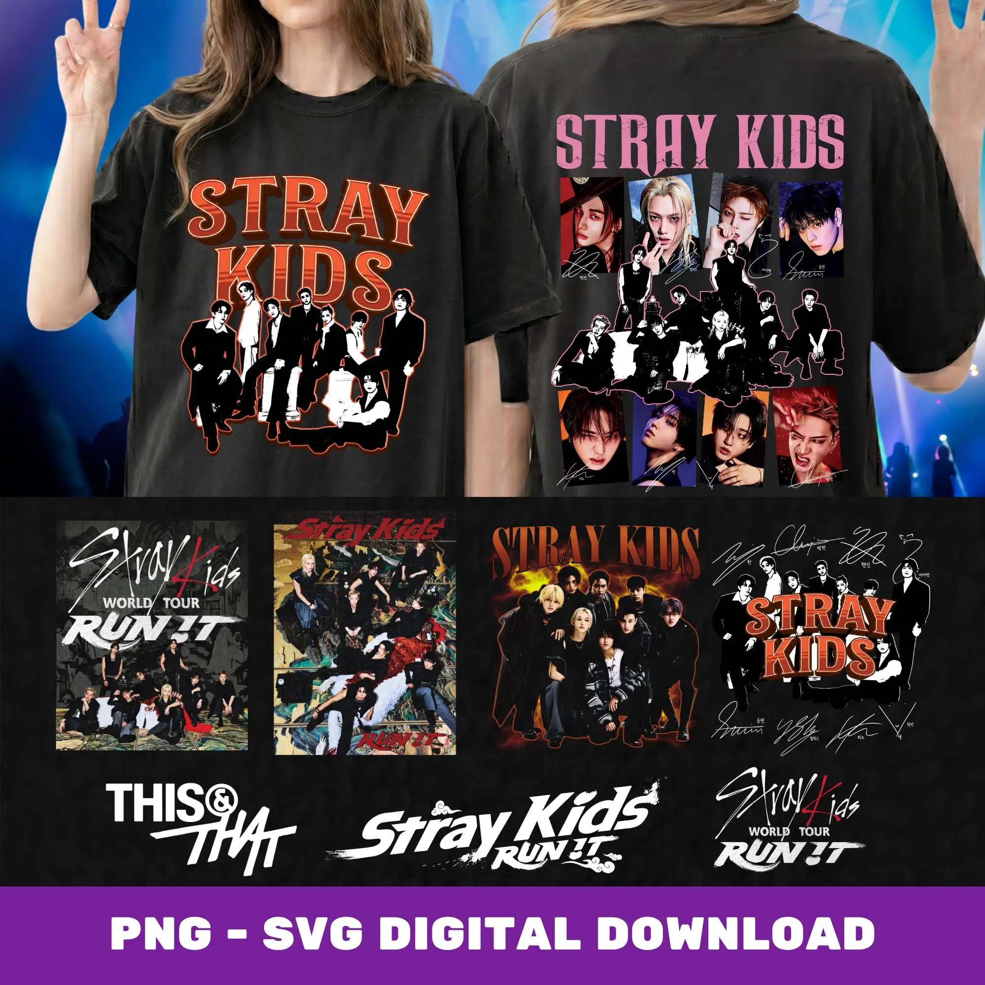 Stray Kids Tone Member Portrait & Signature Digital Download K-pop Idol Collage Graphic For Tshirt Heat Transfer DIY Fan Merch