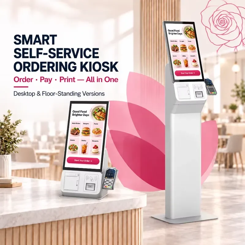 Custom Minimalist 21.5 Inch Touch Screen Self Service Kiosk for Ordering and Payment with SDK Integration OEM Manufacturer
