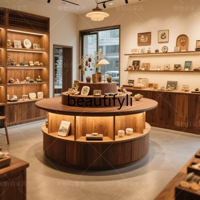 

Solid Wood Round Display Stand Column Display Jewelry Store Commercial Product Display Center Cabinet