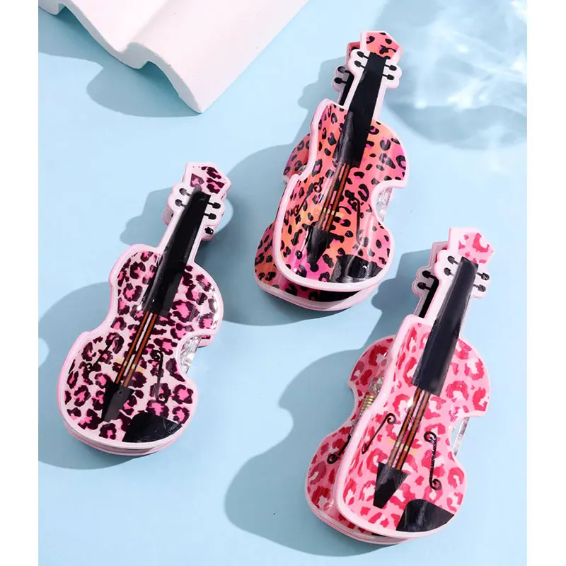 Cyberpunk Geometry Chromatic Leopard Print Guitar Hair Claw for Women Girl Trendy Harajuku Y2K Hair Clip HUANZHI 2025 NEW