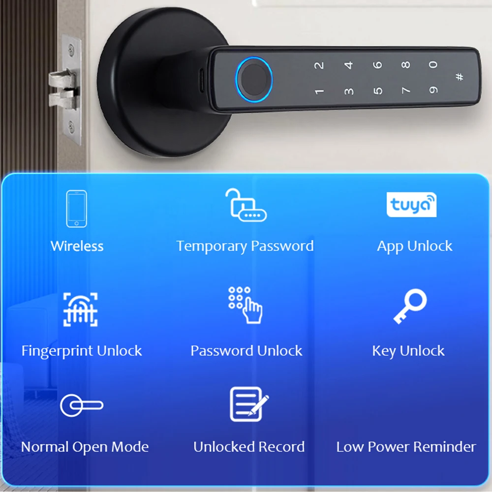 Wafu Smart Lock Keyless Entry Door Lock Handle Password Door Lock Tuya App Remote Operation BT 4-in-1 Keyless Biometric Door