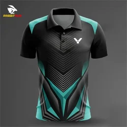 3D Impresso Badminton Logo Polo, Golfe, Fitness, Esportes, Roupa respirável, Verão Rua, Lapela Casual ao ar livre, Top de manga curta