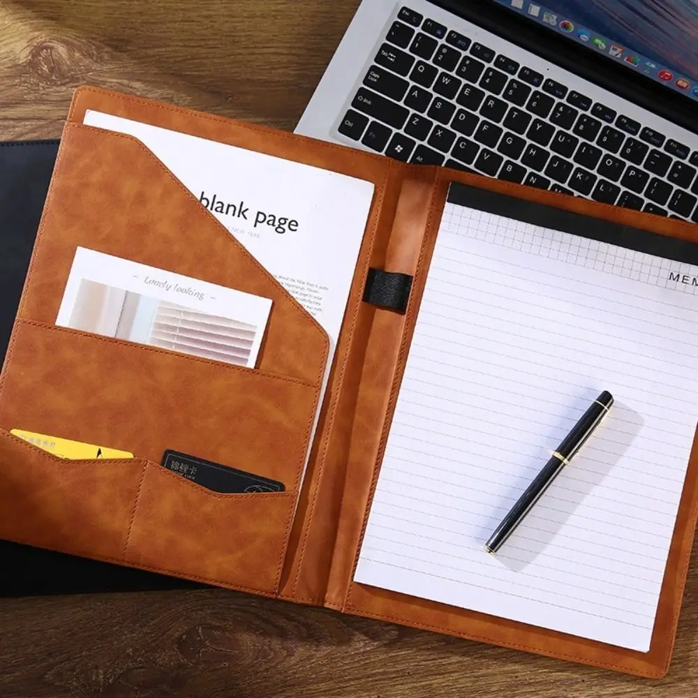 

A4 Leather Clip Board Conference Folder Multifunctional Vintage Business Stationery Folder File Storage Data Book