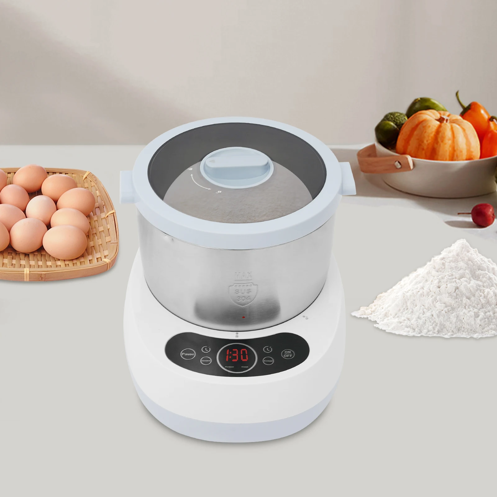 発酵機能付き電気生地メーカーマシン、4.5クォート230Wステンレス鋼自動ニーダー、パン、ピザ、麺用