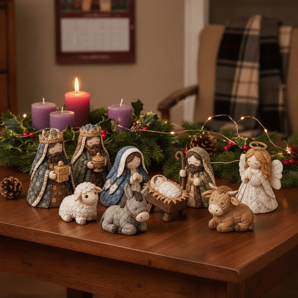 Pre-Cut Fabric Quilted Nativity Patchwork Kit Beginner Friendly Handmade Quilted Fabric Nativity Set with Assembly Guide DIY