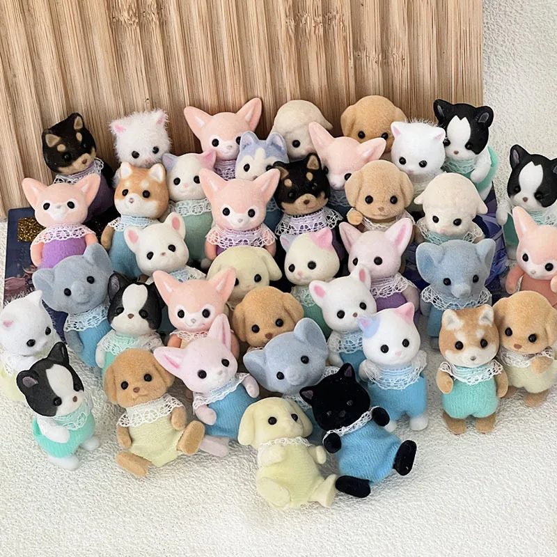 Forest Family Animal Doll Figure,Mini Rabbit Husky Puppy Kitten Fox Elephant Flocked Shaggy Figurine Animal Model Toy For Kids