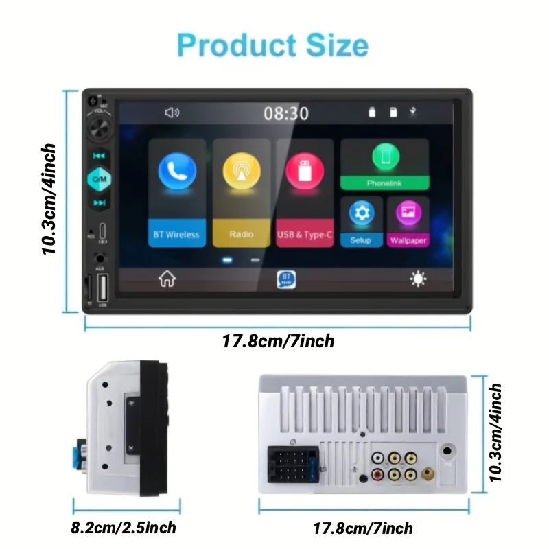 Upgraded 17.78cm 2Din Car Stereo with Dynamic Trajectory Backup Camera, Touchscreen Digital Media Player,Wireless BT,Mirror Link
