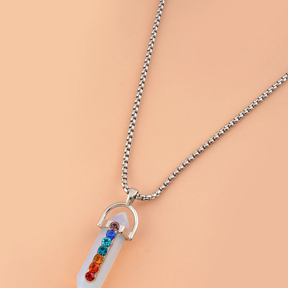 

Seven Chakra Crystal Necklace Necklaces for Women Stainless Steel Jewelry Chain Jewellery Gold Heart Pendant Gem