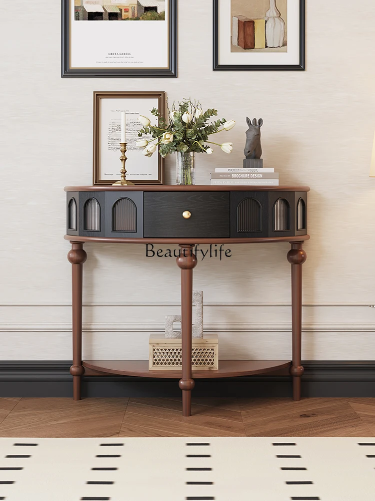 

Mid-Ancient French Style Entrance Cabinet Retro Ultra-Narrow Corridor Cabinet Solid Wood Black Sideboard Cabinet