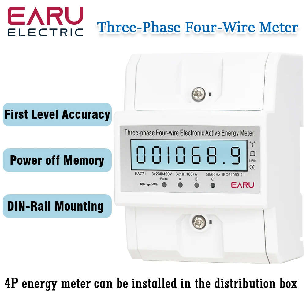 Szyna Din AC230V 380V 3-fazowy 4-przewodowy licznik energii Monitor zużycia energii kWh Miernik Wattomierz Bivolt 100A 50/60Hz Podświetlenie LCD — zdjęcie 4