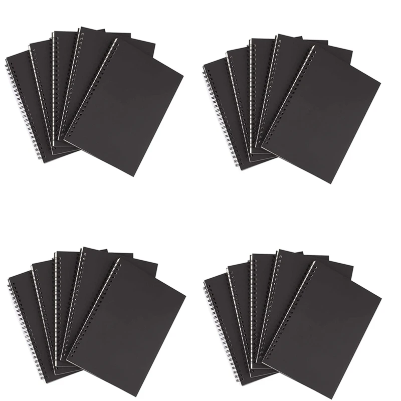 20Pcs A5 Black Spiral Notebook Blank Sketchbook Unruled Journal Pack Thick Blank Paper 50 Sheet 100 Unlined Pages