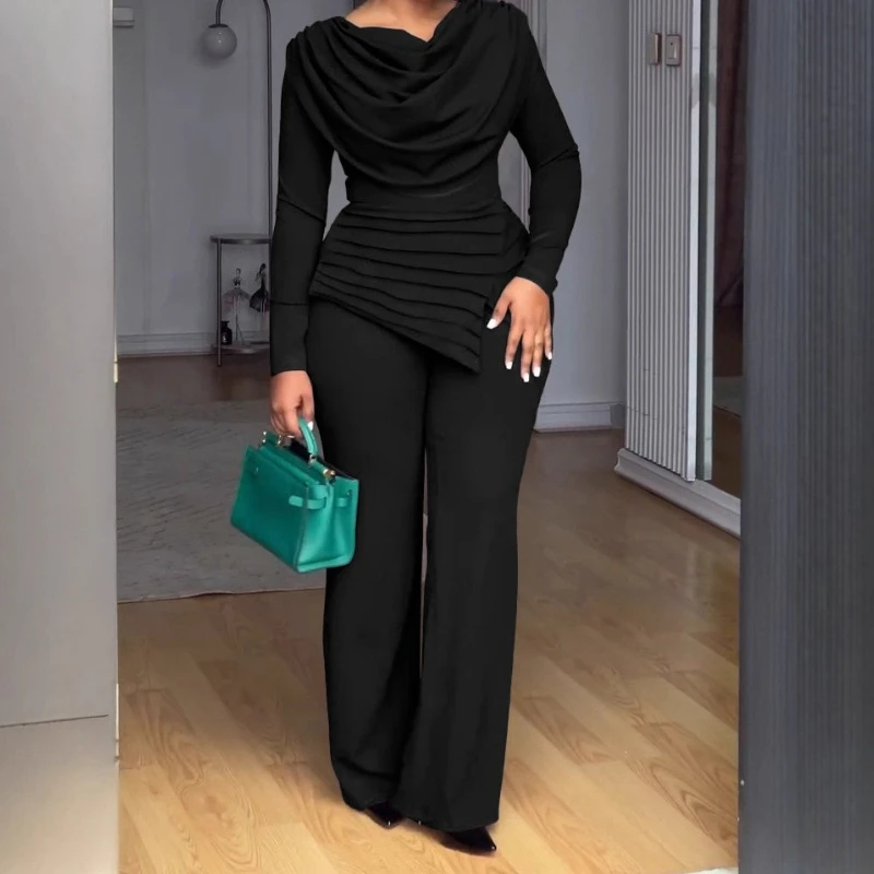 

Ruched Women's Jumpsuit Long Sleeve Solid Elegant Office Lady Asymmetric Hem Casual Vintage Ruched Slim Fashion Rompers Autumn