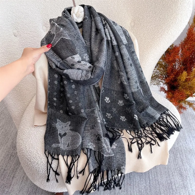 

Retro cashew jacquard faux cashmere jacquard shawl scarf women floral thick warm outerwear