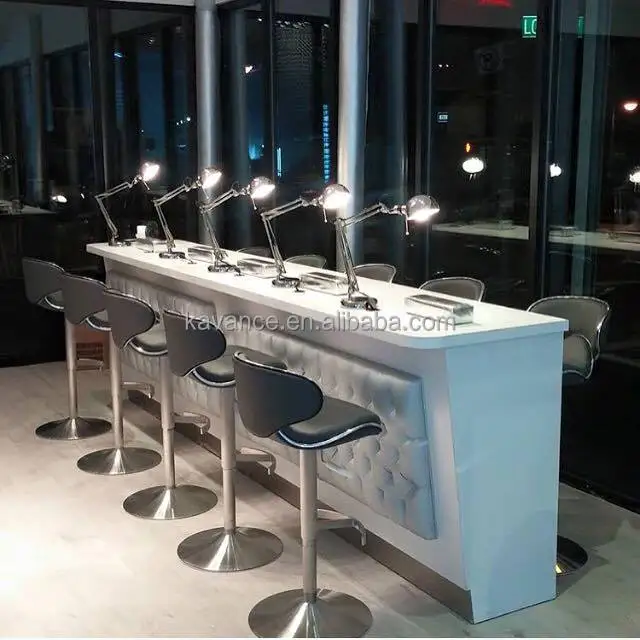 Salon Furniture Set Station Luxury White And Diamond Nail Bar Table For 5 People