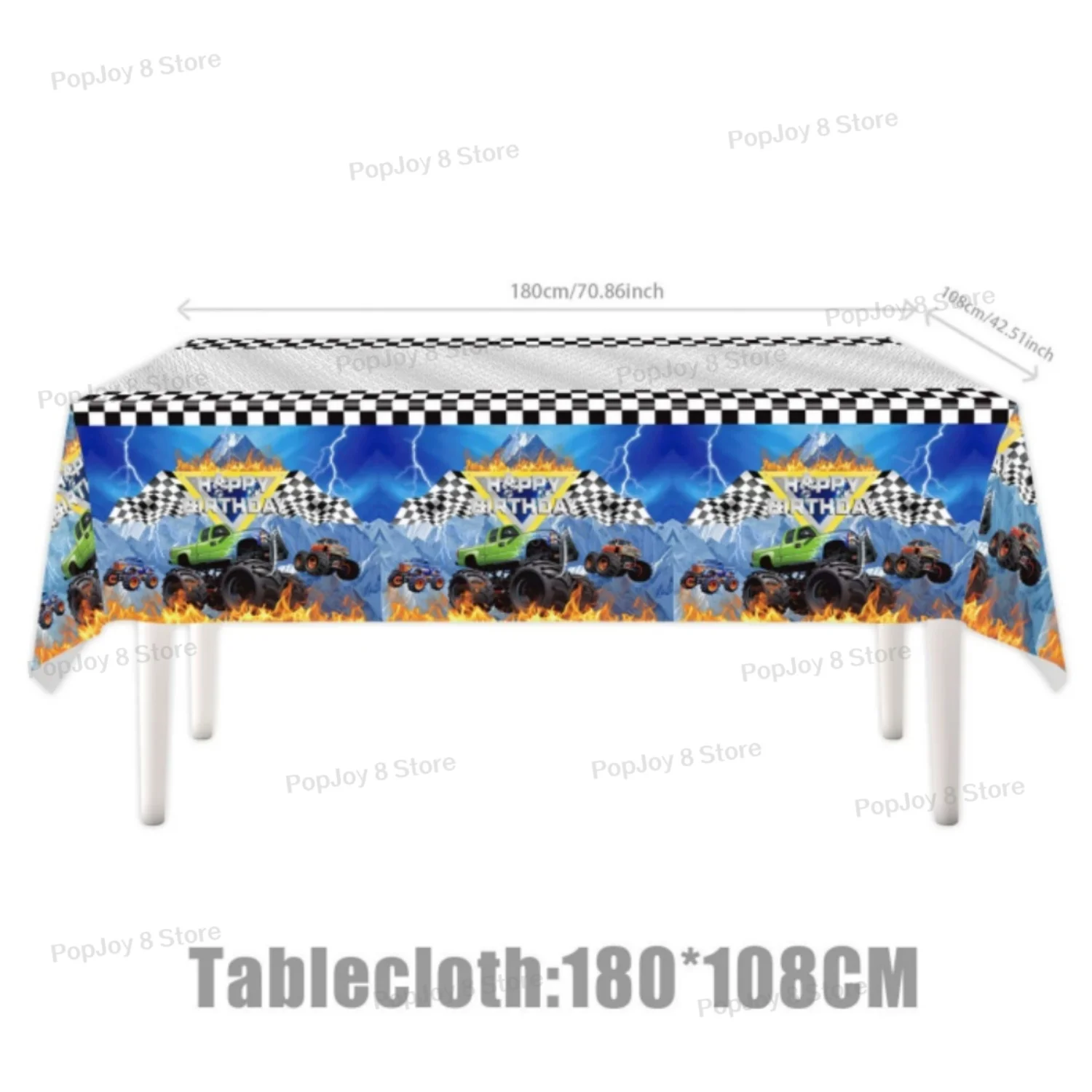 Monster Truck Tablecloth Birthday Decorations Plastic Disposable Rectangular Table Cover for Kids Boys Birthday Party Supplies
