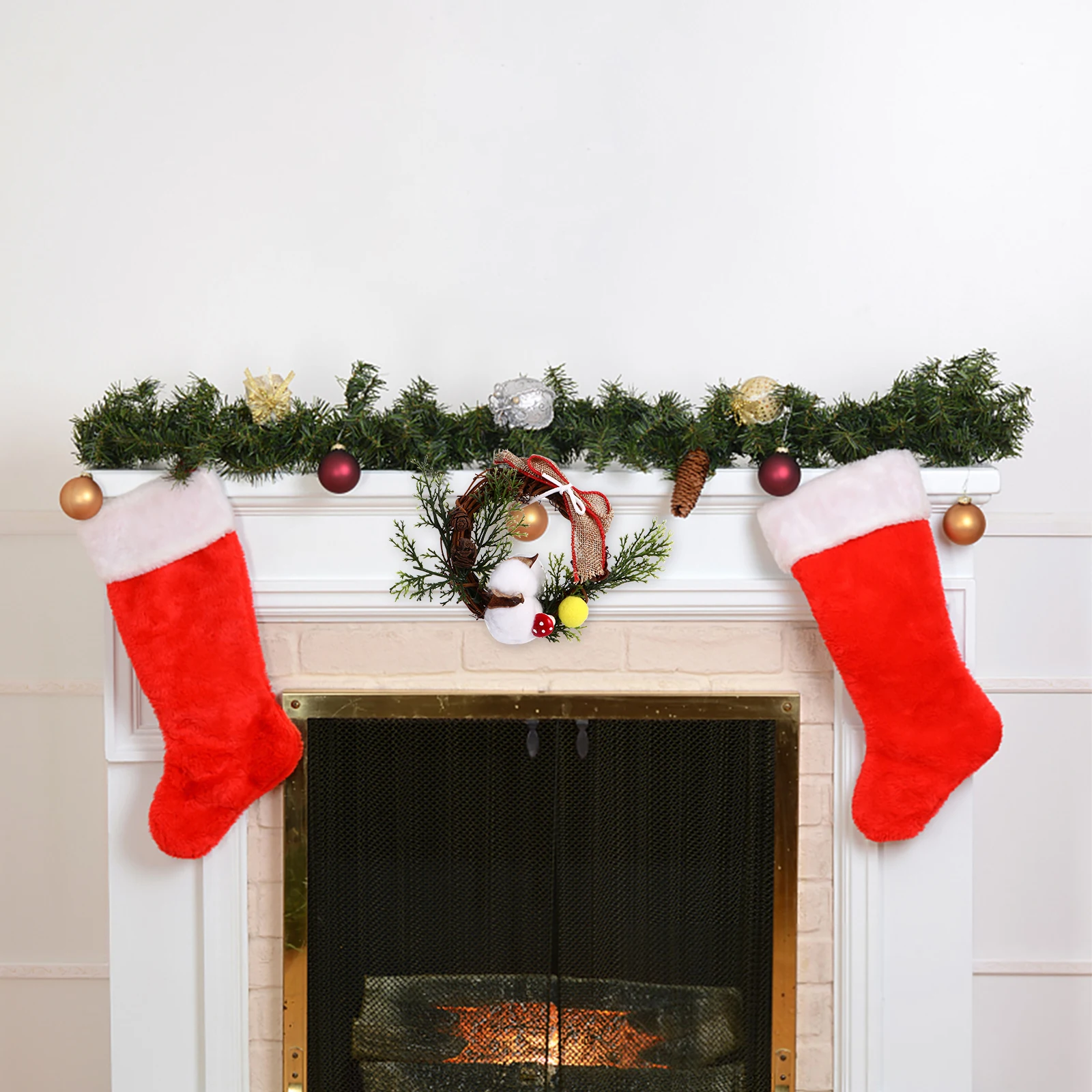 

1pc Christmas Mini Wreath Hanging Decorative Garland Party Home Decoration Cotton Ball Eco Friendly Lightweight Charm