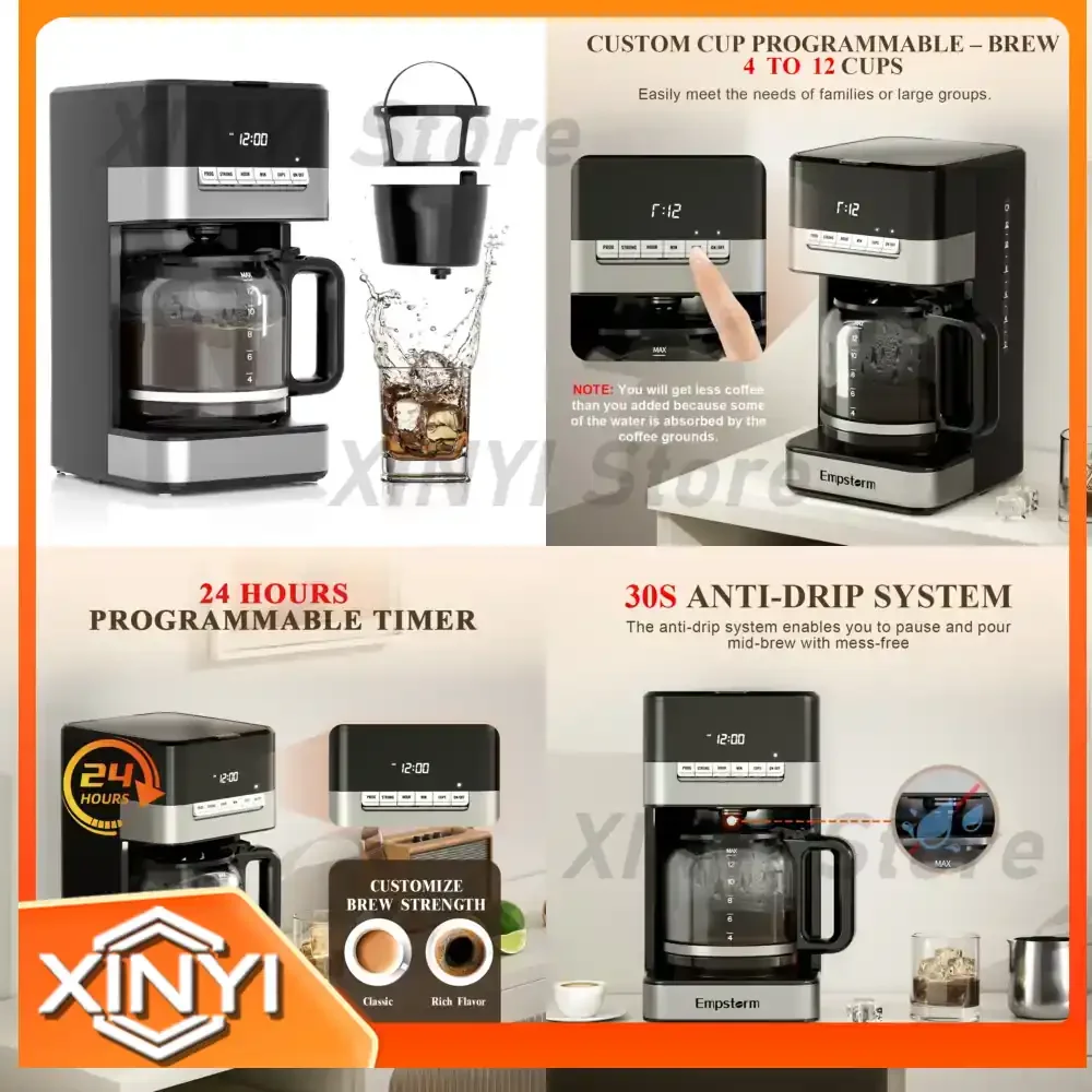 Empstorm 1000W for Electric Semi-Auto Americano Drip Coffee Maker for Programmable Coffee Machine for 12-Cup Coffee Pot for