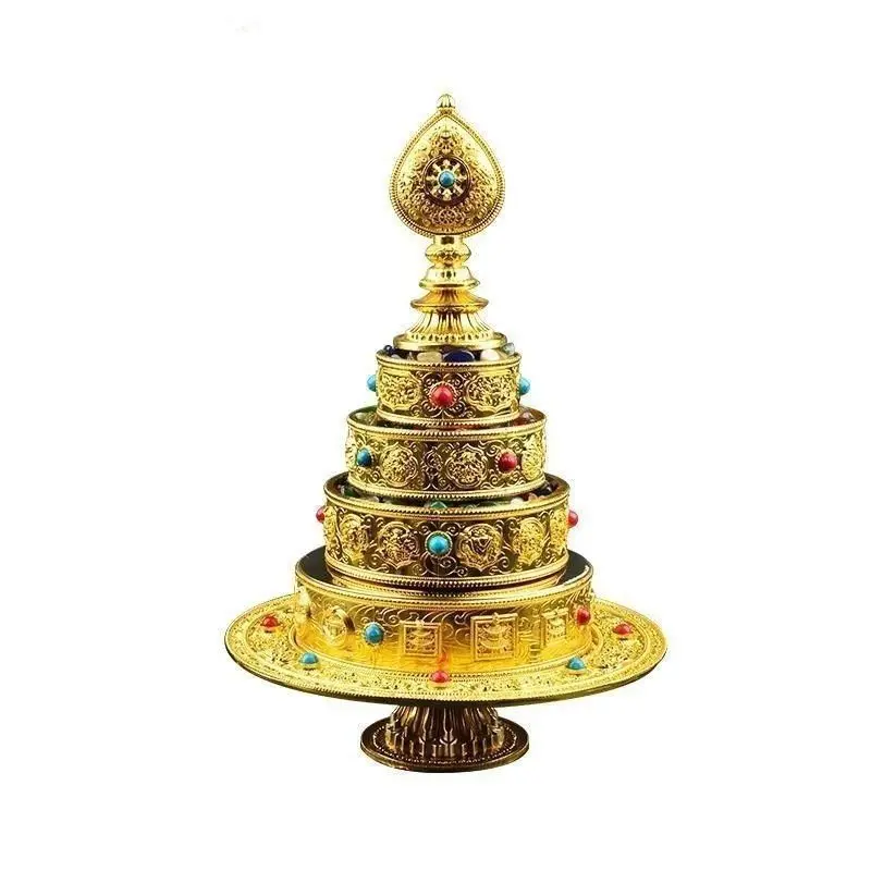 Tibetan Buddhist Mandala Offering Plate Alloy Embossed 8 Auspicious Symbols Inlaid Color Mandala Set Altar Meditation Room