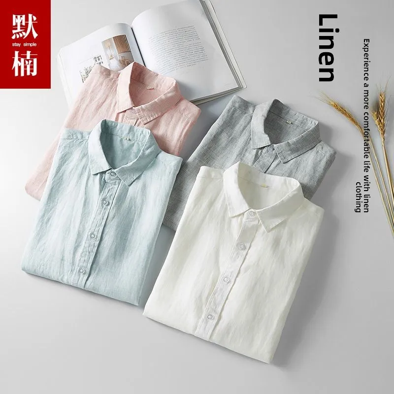 

Fre Color Woven Pure Linen irt Summer Men's Loose Thin ort Sve Casual Outdoor Top for Younger Generation
