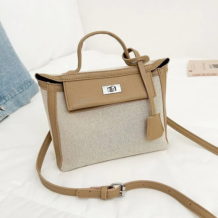 

Minimalist Textured Canvas Shoulder Bag 2025 Women's Contrast Color Handbag with Metal Chain for Dating and Street Photography