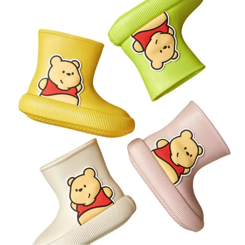 Anime Kawaii Disney Pooh Eva Kids Rain Boots Rubber Shoes Waterproof Anti-Slip Boy Girls Mid-Calf Water Shoes Toddler Boots Gift