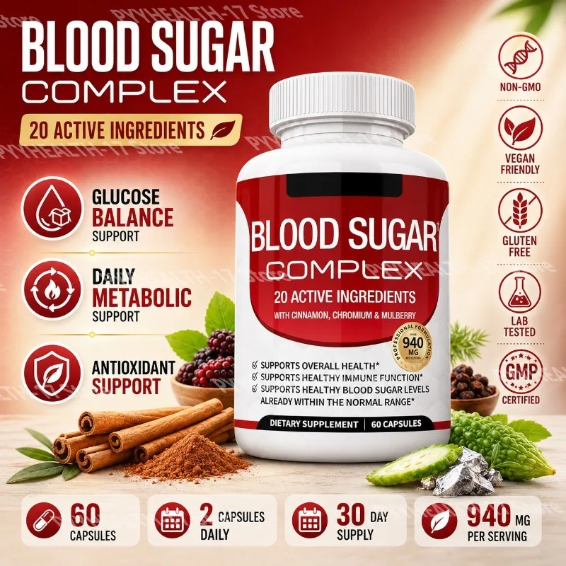Blood Sugar Complex Capsules Cinnamon Chromium & Mulberry Supports Healthy Blood Sugar Levels 20 Active Ingredients 60 Capsules
