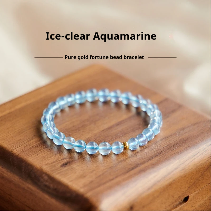 

Gift Box Aquamarine Bracelet Natural Ice Blue Crystal Bracelet Couple Gift Lucky Bead Moonlight Gemstone Xinglan