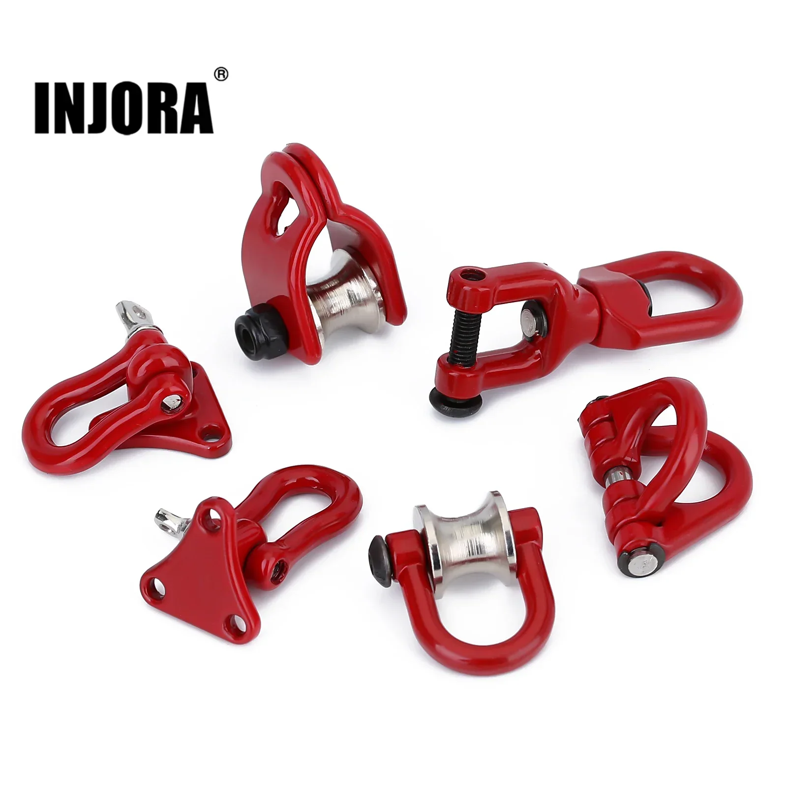 INJORA 1PCS Metal Tow Hook Pulley Accessories for 1/10 RC Crawler Car TRX4 TRX6 Axial SCX10 90046 Redcat Gen8