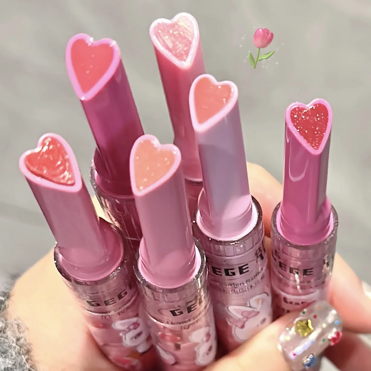Gege Bear Garden Pink Rabbit Brillo de labios sólido Bálsamo labial hidratante y teñido Charm femenino Cuidado de labios suavizante y de larga duración