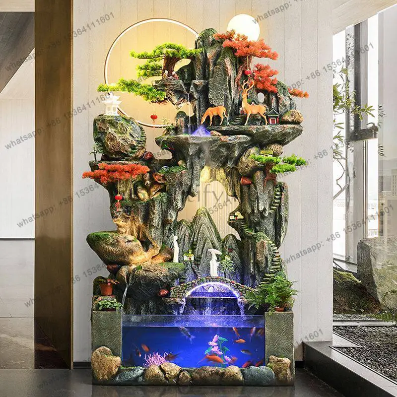 LS large rockery flowing water fish tank circulating water living room feng shui wheel humidifier fountain fish tank landscape