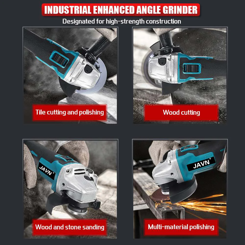 JAVN 20V 125mm Angle Grinder 10000RPM Trigger Switch DIY Battery-Powered Cordless Polishing & Grinding Tool Kit