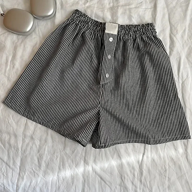 Women's Vintage y2k Striped Pajamas Shorts Clothes 2000s Aesthetic Lounge Sleep Shorts Bottoms Elastic Waist Baggy Boxers