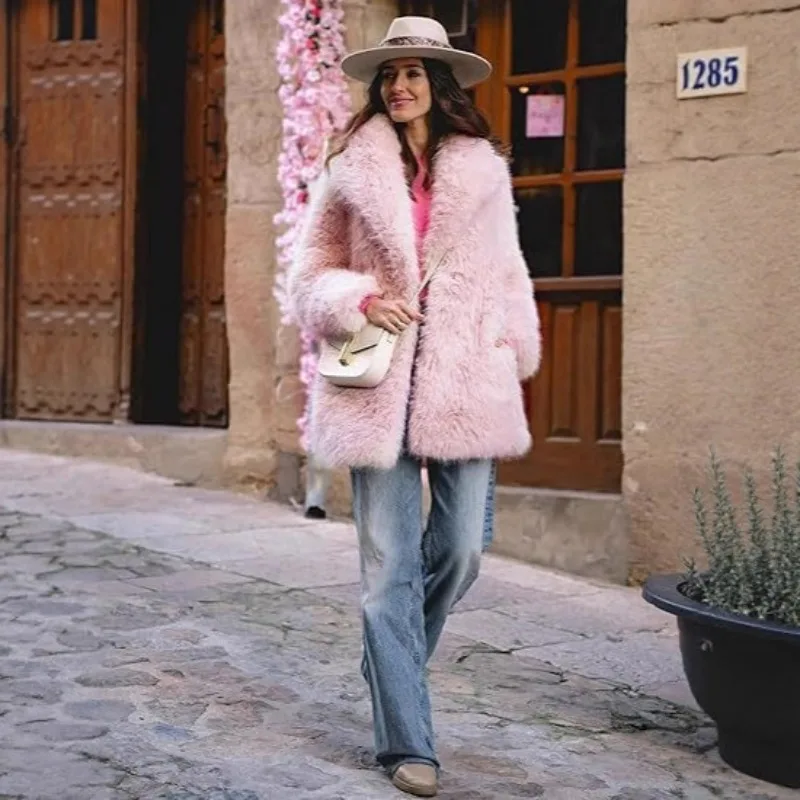 

New Environmentally Friendly Fur Coat for Autumn and Winter in Europe and America Mid To Long Women's Elegant Warm Coat