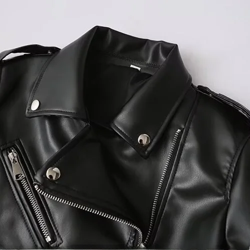 JNLEAOG Women's Faion Motorcycle Sle Leather Jaet Autumn New Design Sensation Artificial Leather Straight Tube pe