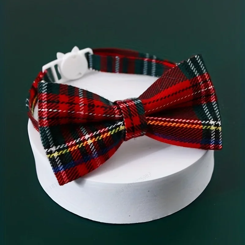 1pc-Adjustable Plaid Bow Tie Pet Collar With Bell - Durable Nylon, Fashionable Accessory For Cats & Small Dogs ﻿