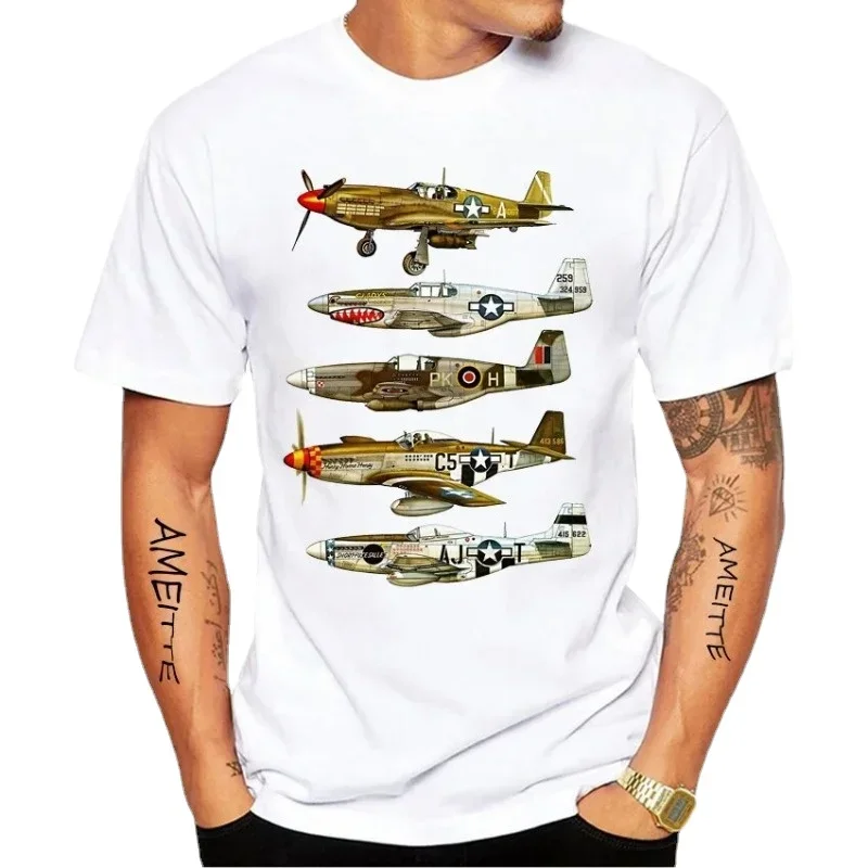 2023 Short Sleeve  North Mustang American P-51  Guerra Mundial IiAviões De Combate Imprimir Novos Homens Manga Curta  Hot Sale